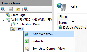 IIS Manager Add Site